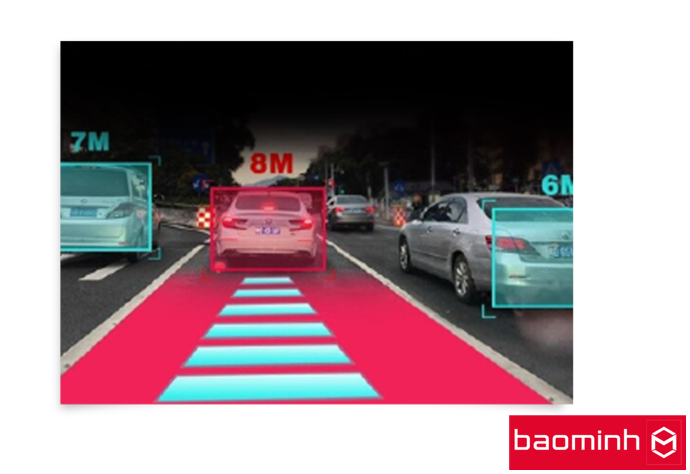 Bằng cách ứng dụng công nghệ phân tích hình ảnh, tính toán khoảng cách với xe đang di chuyển phía trước. Camera sẽ báo âm thanh nhắc nhở tài xế bằng giọng nói tiếng việt nếu lái xe quá gần so với khoảng cách an toàn để tránh gây tai nạn đáng tiếc.