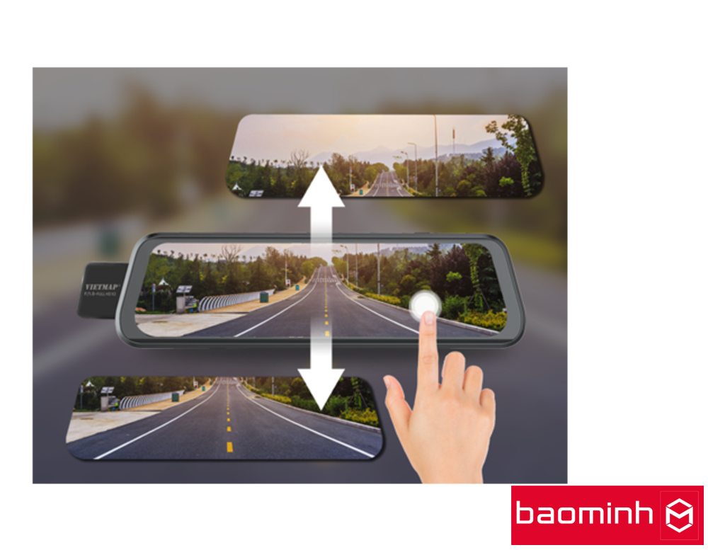 Màn hình gương điện tử đa năng VietMap G39 trang bị màn hình cảm ứng IPS 9.66" cùng với giao diện hiển thị cải tiến mới cho phép người sử dụng tùy chỉnh góc quan sát sau xe hỗ trợ lái xe an toàn.
